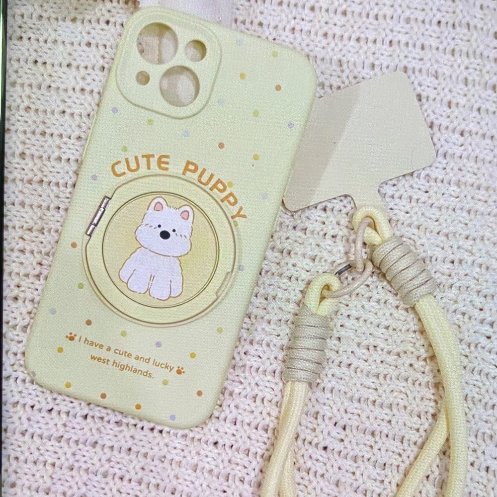 Cute Puppy Phone Case with Strap - Yellow